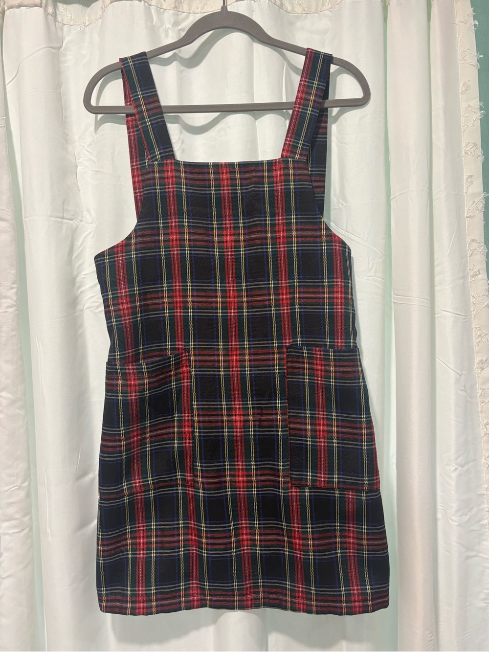 Cupshe Tartan Plaid Pinafore Dress in Red, Green and Navy